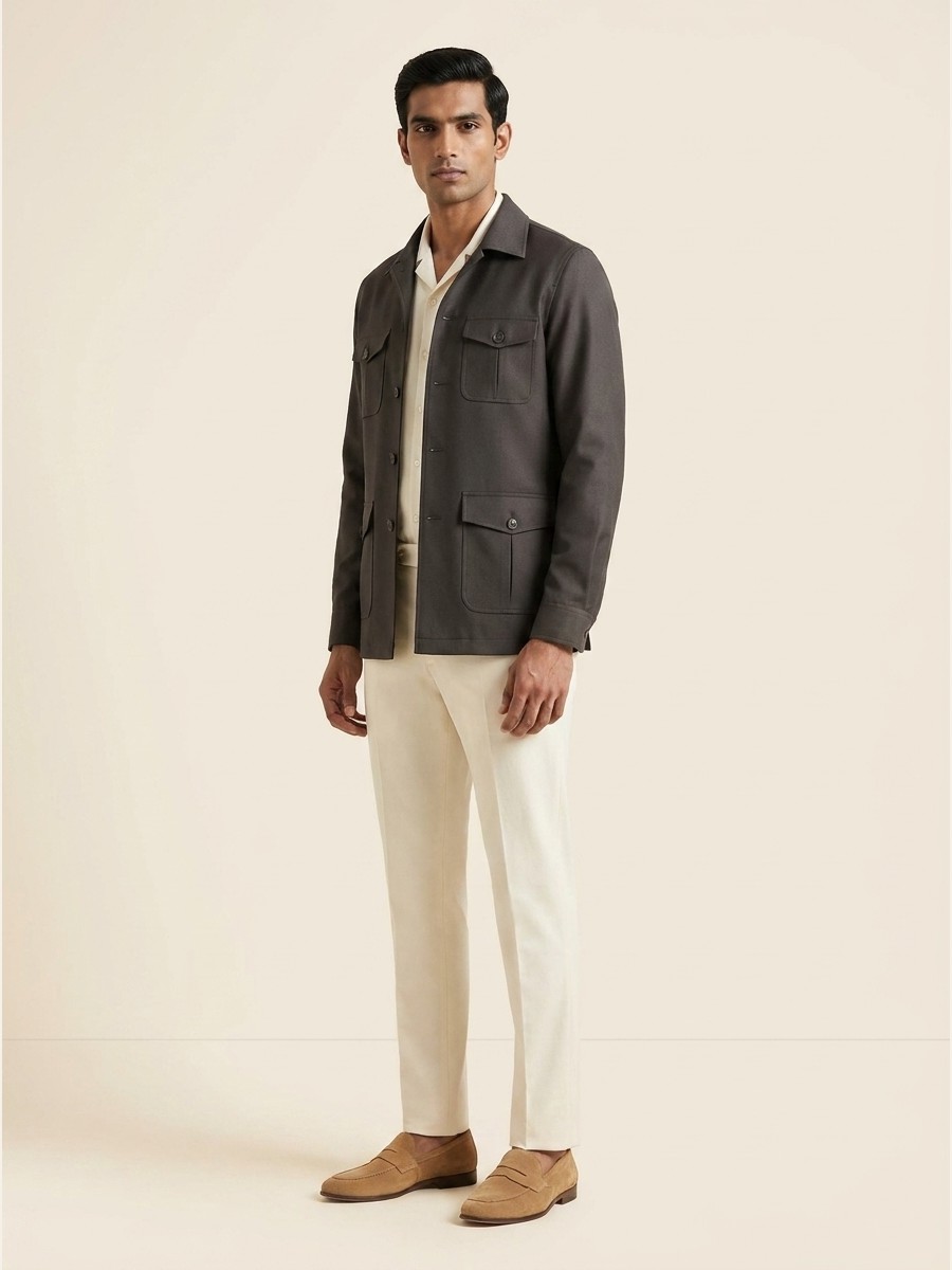 Luxury Suiting Fabric fabric styled as a garment