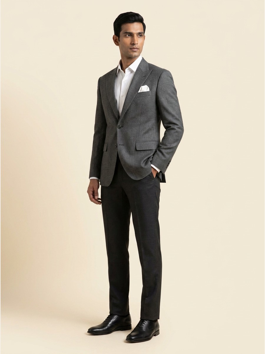 Signature All-Weather Suiting · Super 100s shade 1 styled as garment