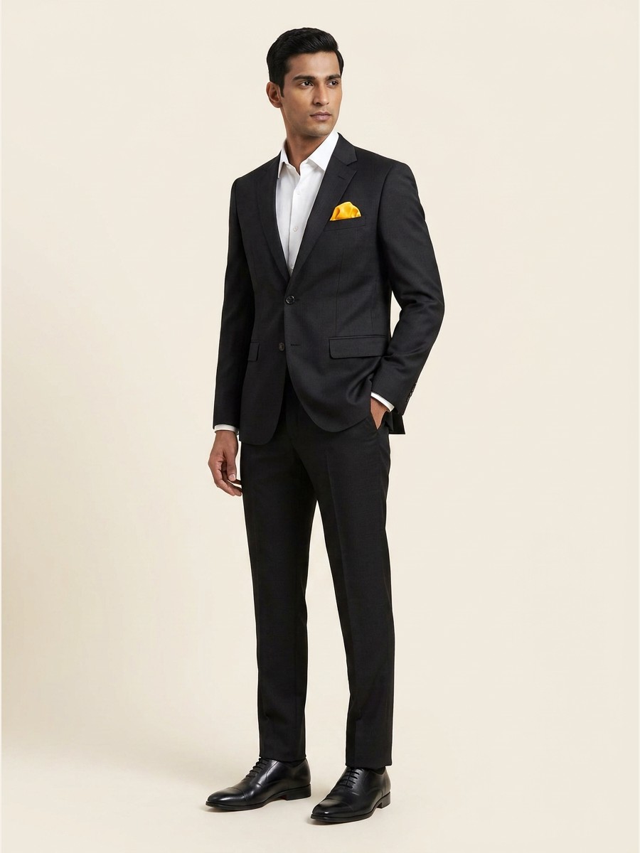 Luxury All-Weather Suiting · Super 120s shade 3 — Navy styled as garment