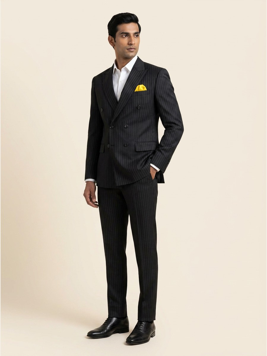 Luxury All-Weather Suiting · Super 120s shade 2 — Navy styled as garment