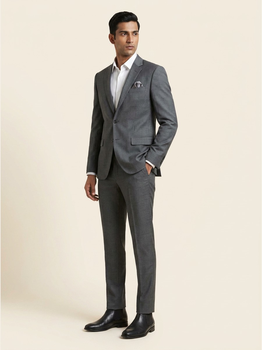 Reserve All-Weather Suiting · Super 140s shade 1 — Grey styled as garment