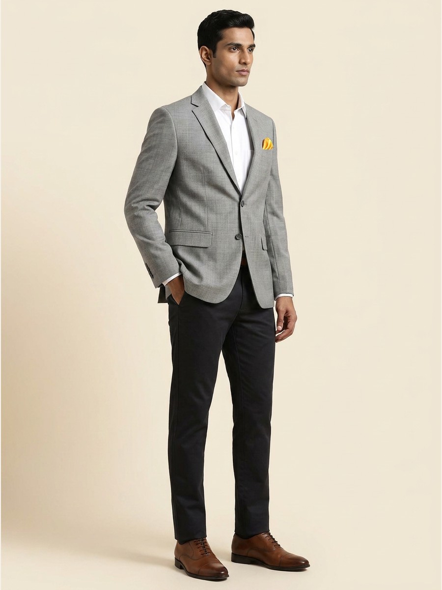 Reserve All-Weather Suiting · Super 140s shade 1 — Grey styled as garment