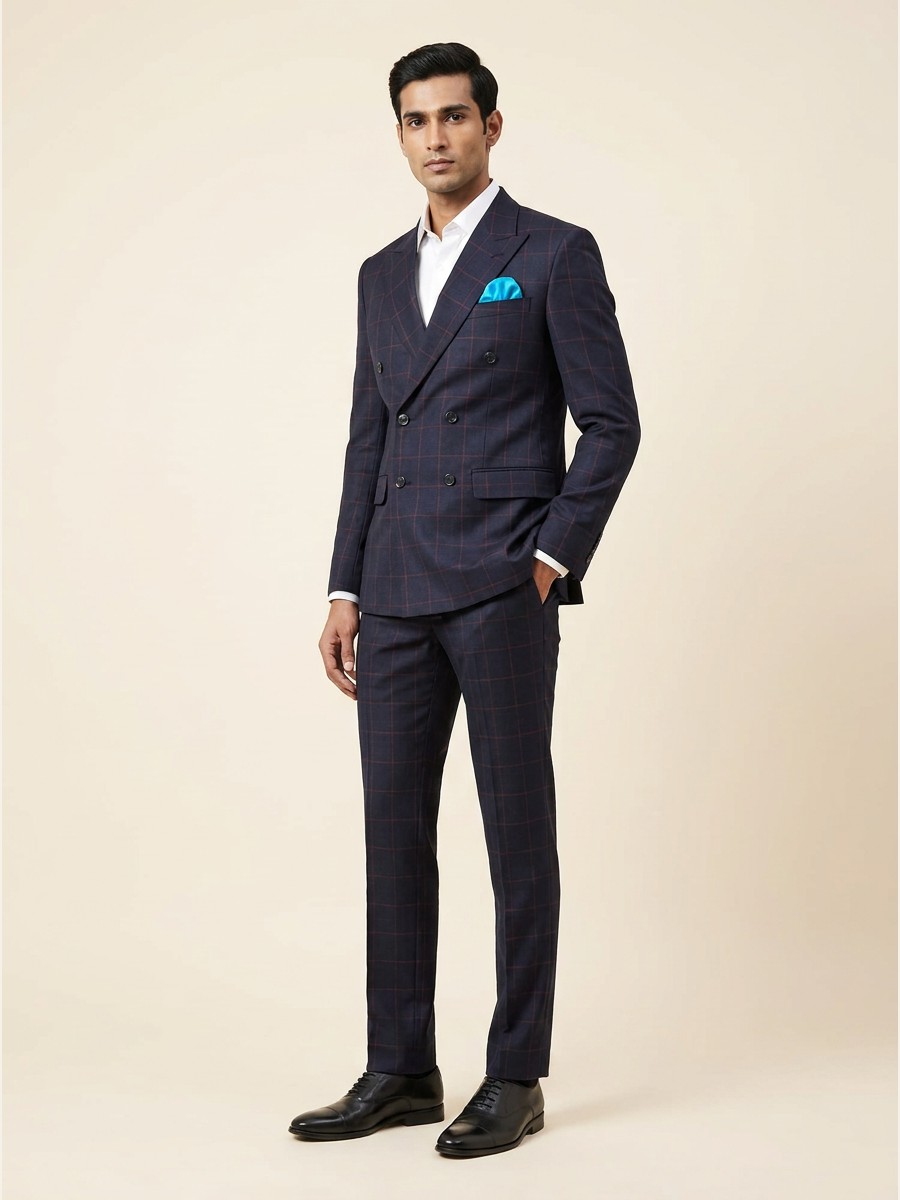Reserve All-Weather Suiting · Super 140s shade 2 — Navy styled as garment