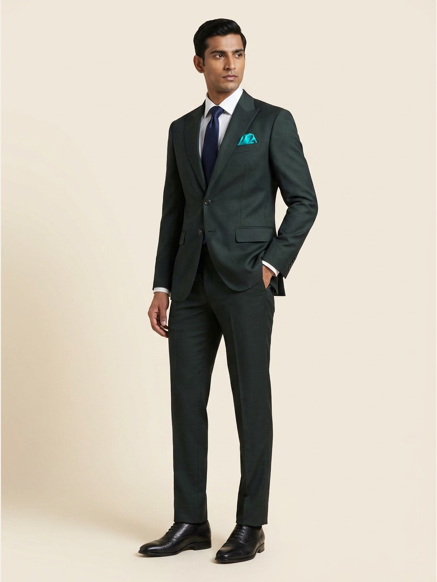 Essential All-Weather Suiting shade 3 — Green styled as garment