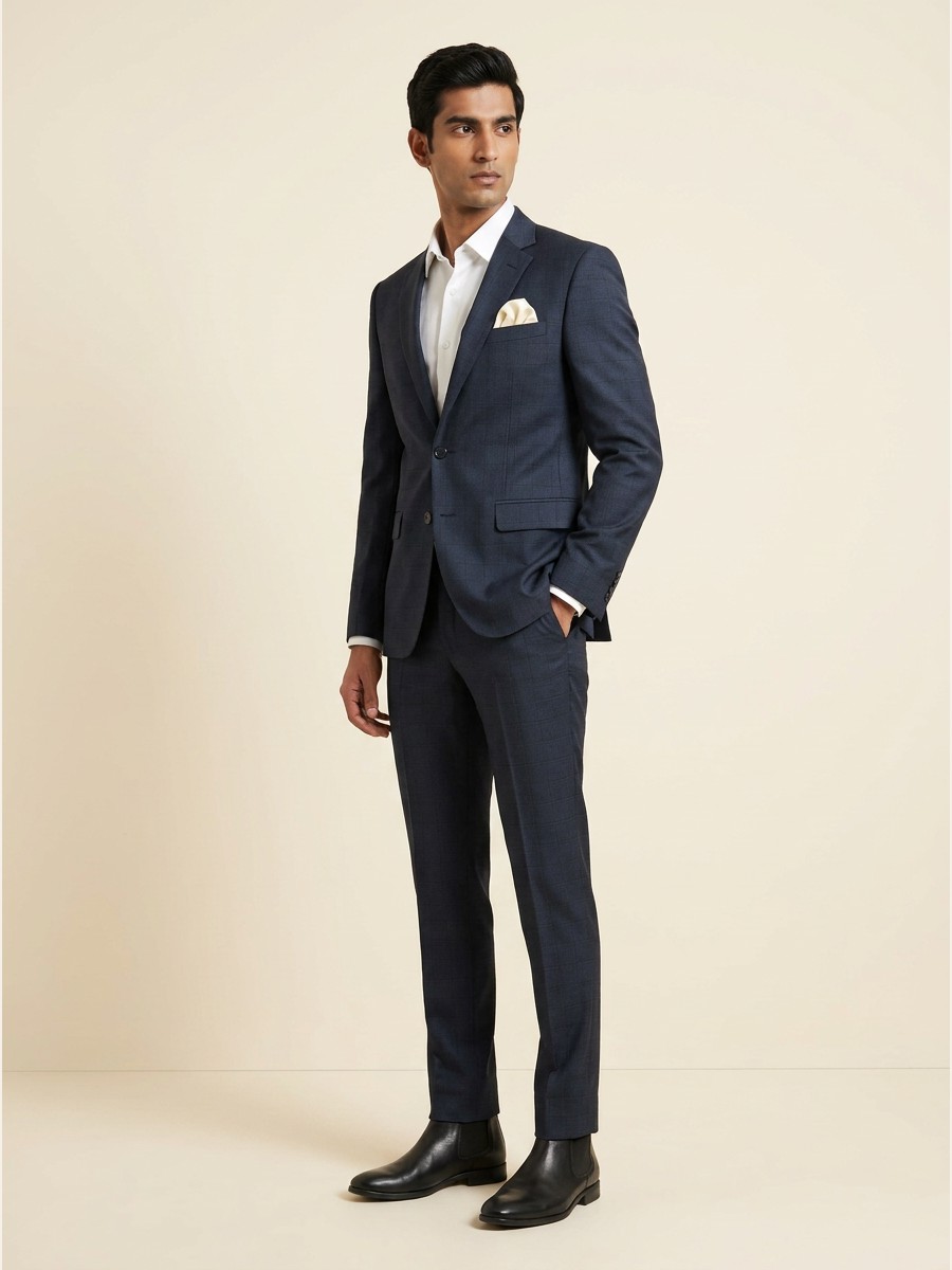 Essential All-Weather Suiting shade 4 — Navy styled as garment