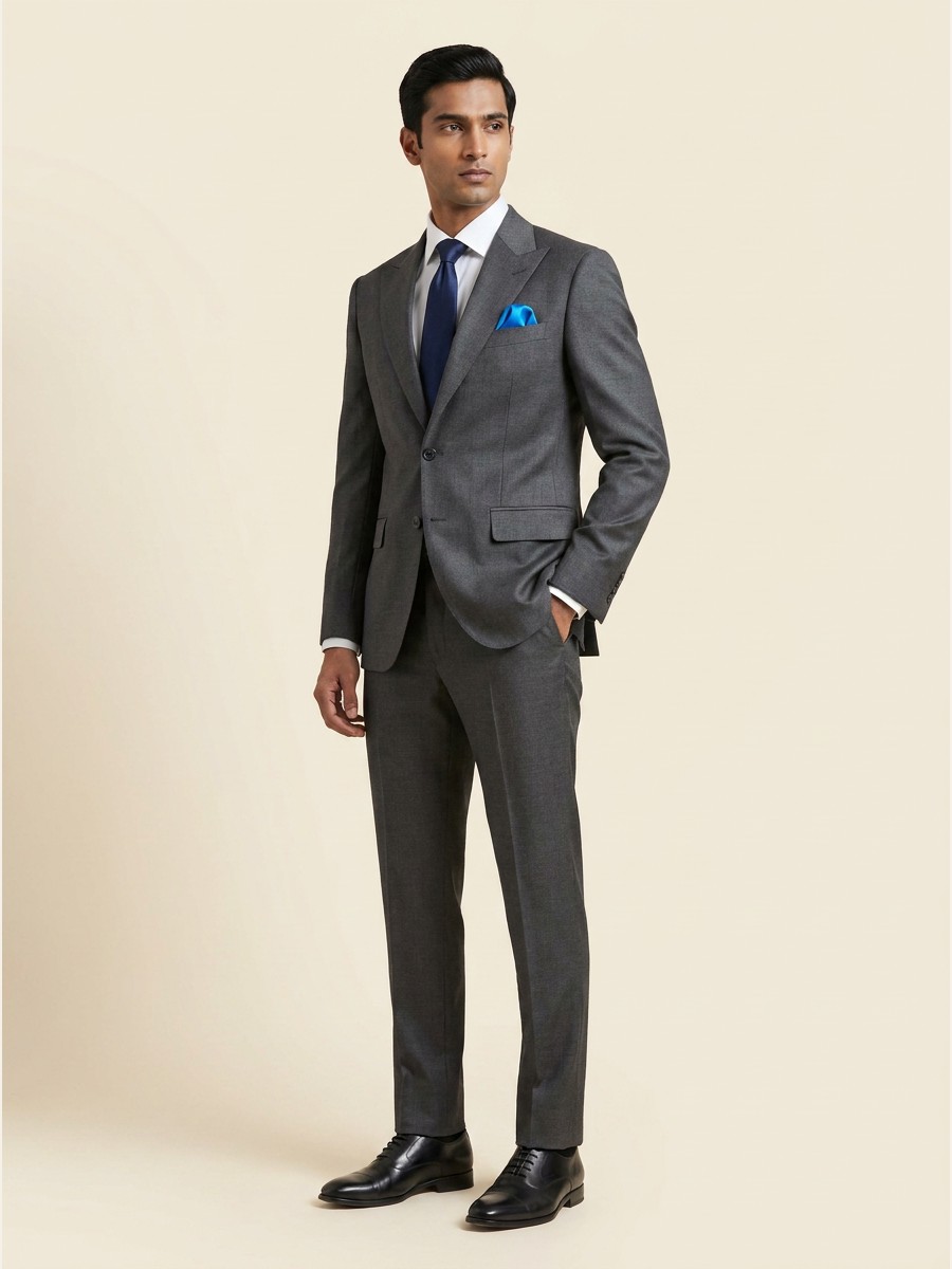 Essential All-Weather Suiting shade 2 — Charcoal styled as garment