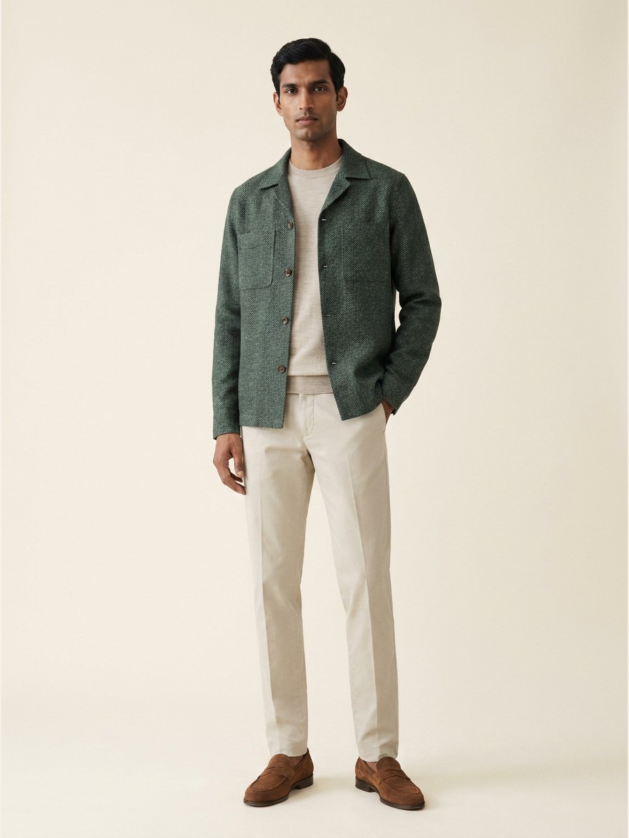 A jewel-tone wool-silk-linen bandhgala jacket visualisation