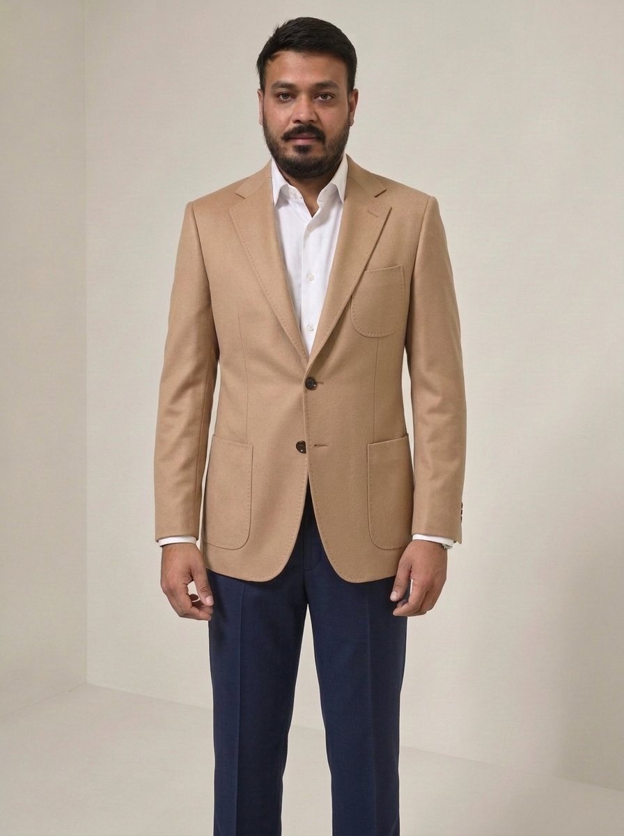 Nitesh Mittal in a camel patch-pocket blazer